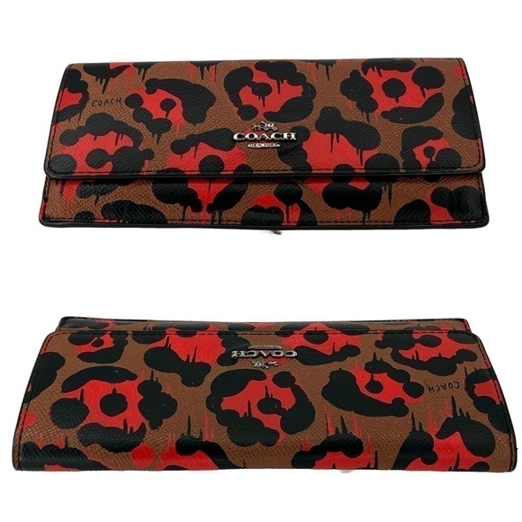 Coach Wild Beast RARE Leopard Orange Brown Animal Print Leather Wallet NWOT - Picture 3 of 10
